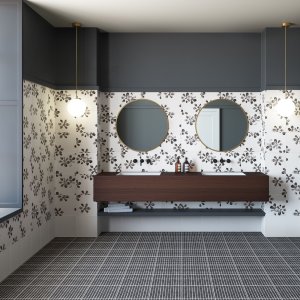 Chymia porcelain floor by Mutina with black and white textures