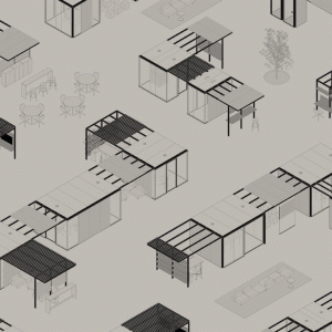 External lounge area between CSS_Village pods by Citterio
