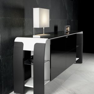 Executive office with AlfaOmega desk, equipped extension and curved-side bookcase