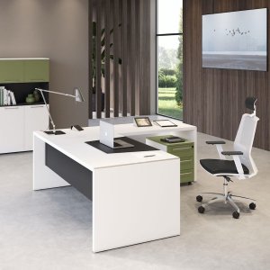 Row of Attiva office workstations with mobile pedestals in an open-plan office