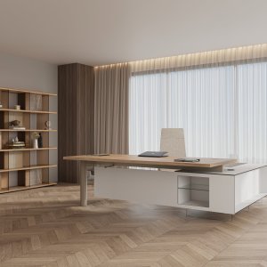 Tempered glass feet on the Cloud desk by Codutti