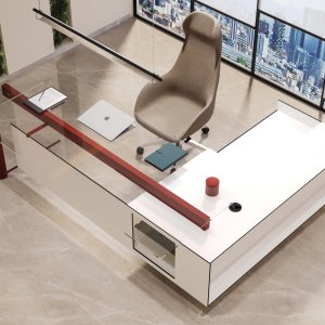 Cloud desk with lateral cabinet, the 260 × 210 cm (102 3/8 × 82 5/8 in) version