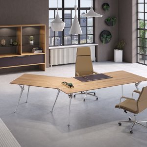 Bridge extension in veneered wood replacing two legs on a Genesis desk