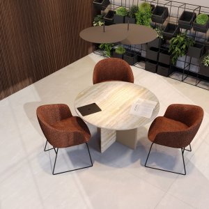 Roman travertine surface of the Ginza conference table seen up close