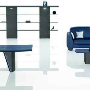 Three-section top 60 mm thick with leather centre, iSixty desk by Codutti