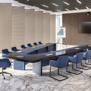 Leather-covered cable door with brush on the Mithos desk