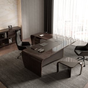 Mithos side table in eucalyptus and leather