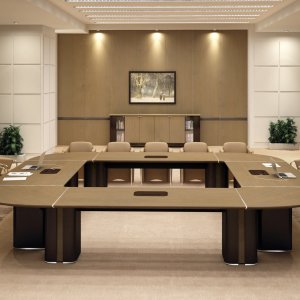 Modern office desk Omega in walnut dyed oak with black glass top, Codutti