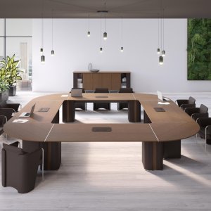 Semi-oval AlfaOmega conference table with full-height back panel