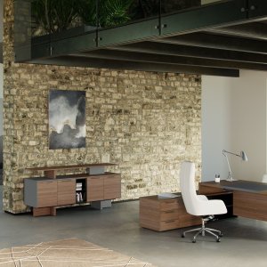 Multi-function extension of the One desk with glass shelves, PC bay and bag bay