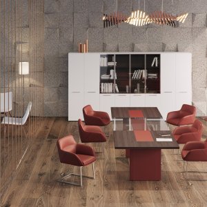 One cabinet by Codutti with tempered glass doors and polished aluminium frame