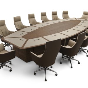 Corniche conference table by i4Mariani in veined black walnut