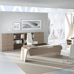 Black lacquered glass with RAL 1019 leg on the Larus