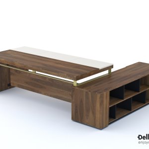 Modern office desk Libra with ivory eco-leather on top and legs