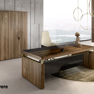 Service unit in real-wood veneer next to a Della Rovere Bellagio desk