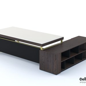 Floor-standing modesty panel in glossy black on the I Rovereschi desk
