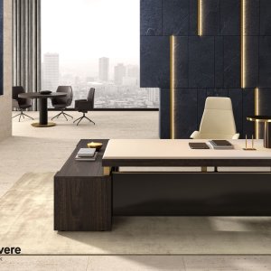 Modern executive desk I Rovereschi by Della Rovere, Bellagio version in smoked walnut