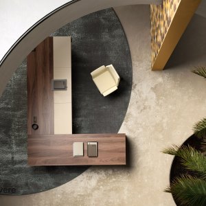 Three-drawer pedestal of the I Rovereschi collection with quilted leather handles