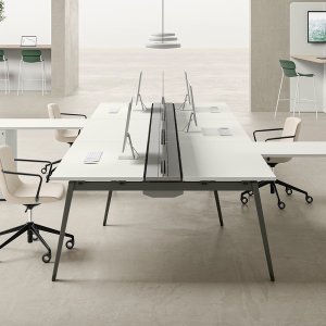 Trapezoidal beam with ABS end cap on an E-Place desk