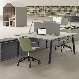 Meeting table from the E-Place collection on two columns with square base