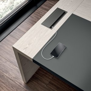 American walnut e-10 desk with umbra grey lacquered legs