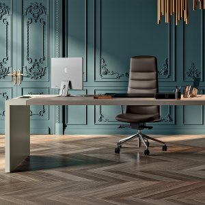 Quadrifoglio e-10 designer desk seen from the visitor side