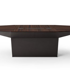 Brushed aluminium cover closed flush in the rosewood top of Eidos