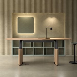 Curved under-top pull handle on the Eleva service furniture