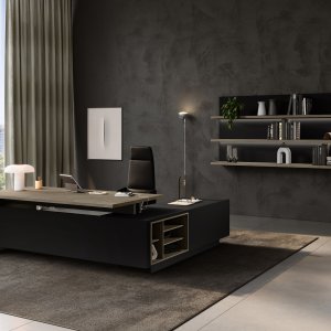 Black aluminium top-access with dual-opening flap on an Elite meeting table