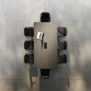 Elite executive desk in Dark Poplar with structural pedestal and modesty panel
