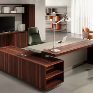 Modern office desk Ducale in the all-veneer version, without the leather band
