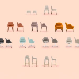 Seat and back of the Ester chair in two different fabrics
