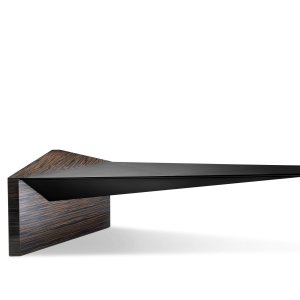 Central steel base of the Euclideo table clad in ebony panels