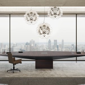 Euclideo conference table by i4Mariani with saddle leather top
