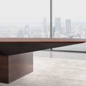 Leather covered under top element of the Euclideo desk