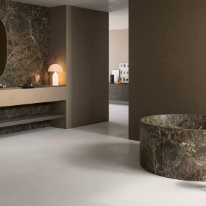 Designer taps for the bathroom: Flora set in Brushed Steel Look