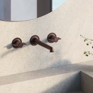 Three-hole Flora basin mixer by Fantini with one-wing handles in chrome