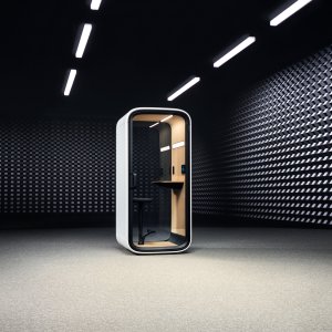 Eight inch touchscreen controlling the Framery One Compact pod