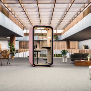 Framery One office pod with seamless steel curves in an open plan