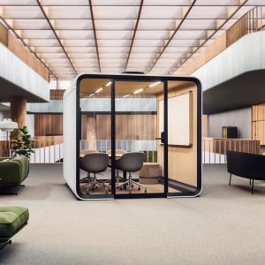 Hybrid board meeting with two displays in Framery Six