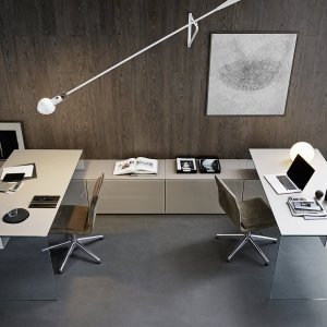 Air Desk designer office desk, extralight crystal, design Pinuccio Borgonovo