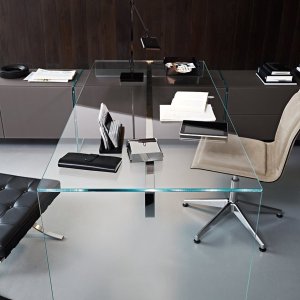 Air Desk executive desk with back-painted crystal top, Gallotti & Radice