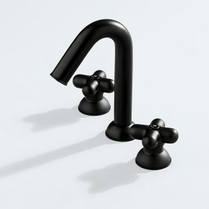 Built-in thermostatic valve with two stop valves on a tiled shower wall