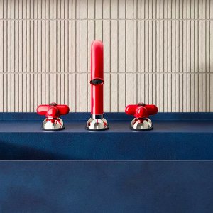 Bathroom with shower and basin taps from I Balocchi all in one blue