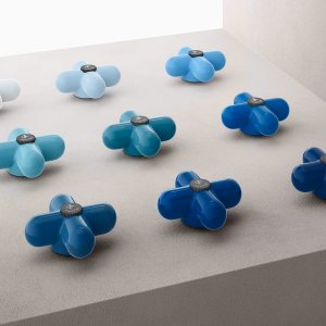 Nine I Balocchi handles lined up from white through to dark blue