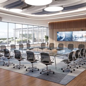 UniTable conference table by ICF with veneer top and polished aluminium base