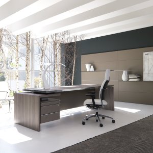Athos 410 cm meeting table with elm technical strip and cable bushings
