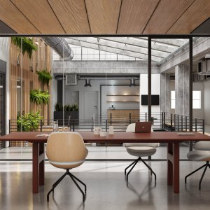 Round Hito meeting table with central column and steel base