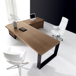New Loop executive desk by IVM Office with walnut top and bronze ring leg