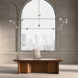 Jazz Duke desk by Mascheroni with side containers formed by the curved shoulders